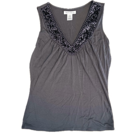 White House Black Market Tops - White House Black Market Women’s Embellished Grey Tank Top